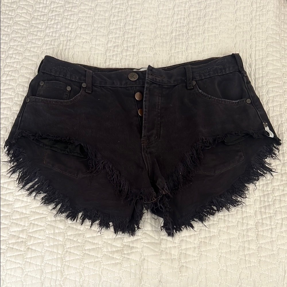 One Teaspoon Black Distressed Jean Shorts